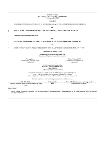 Thumbnail Dr. Reddy's Laboratories 20-F Annual Report 2021