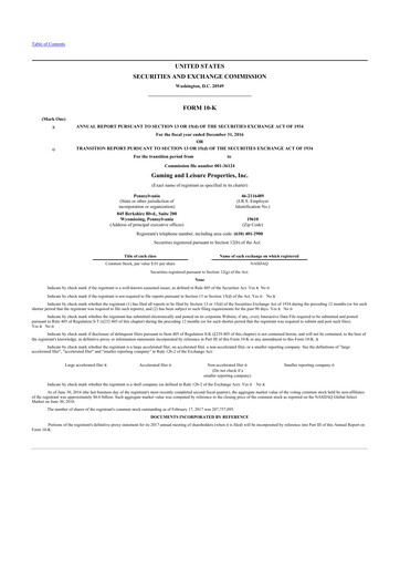 Thumbnail Gaming and Leisure Properties
 10-K Annual Report 2016