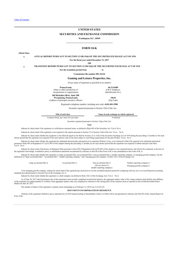 Thumbnail Gaming and Leisure Properties
 10-K Annual Report 2017