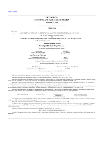 Thumbnail Gaming and Leisure Properties
 10-K Annual Report 2018