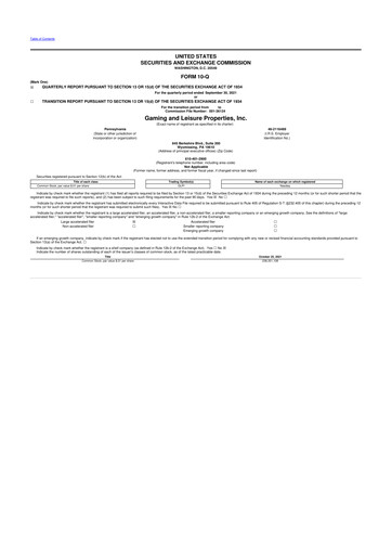 Thumbnail Gaming and Leisure Properties
 10-Q Quarterly Report FY2021 