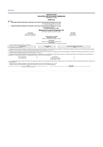 Thumbnail Gaming and Leisure Properties
 10-Q Quarterly Report FY2022 