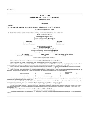 Thumbnail Gaming and Leisure Properties
 10-K Annual Report 2022