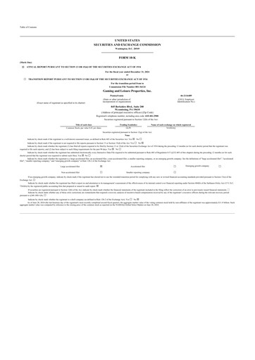 Thumbnail Gaming and Leisure Properties
 10-K Annual Report 2024