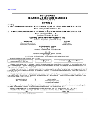 Thumbnail Gaming and Leisure Properties
 10-Q Quarterly Report FY2025 