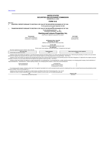 Thumbnail Gaming and Leisure Properties
 10-Q Quarterly Report FY2025 