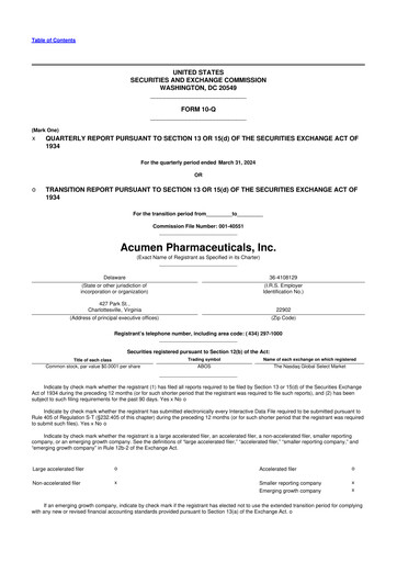Miniature Acumen Pharmaceuticals 10-Q Rapport trimestriel 2024 