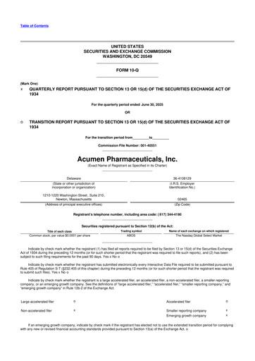 Miniature Acumen Pharmaceuticals 10-Q Rapport trimestriel 2025 