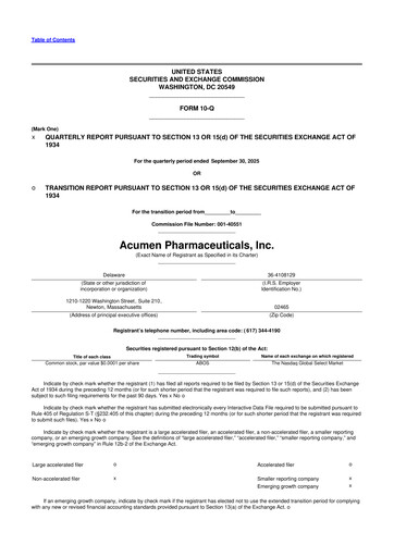 Miniature Acumen Pharmaceuticals 10-Q Rapport trimestriel 2025 