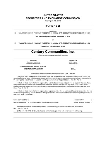 Thumbnail Century Communities
 10-Q Quarterly Report FY2015 