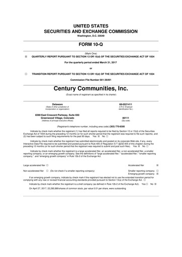 Thumbnail Century Communities
 10-Q Quarterly Report FY2017 