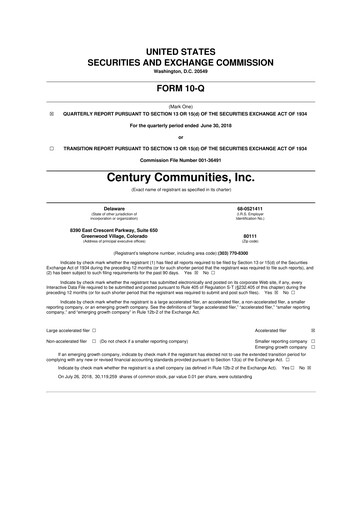 Thumbnail Century Communities
 10-Q Quarterly Report FY2018 