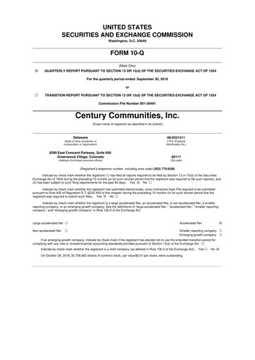 Thumbnail Century Communities
 10-Q Quarterly Report FY2018 