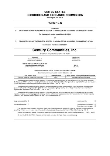 Thumbnail Century Communities
 10-Q Quarterly Report FY2019 
