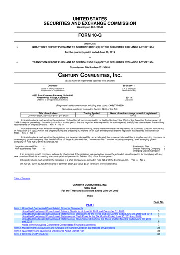 Thumbnail Century Communities
 10-Q Quarterly Report FY2019 