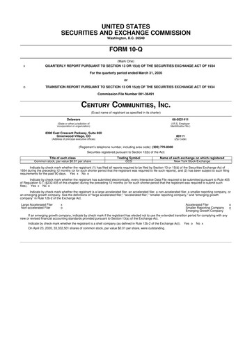 Thumbnail Century Communities
 10-Q Quarterly Report FY2020 