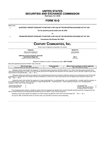 Thumbnail Century Communities
 10-Q Quarterly Report FY2020 