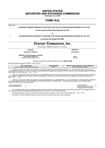 Thumbnail Century Communities
 10-Q Quarterly Report FY2020 