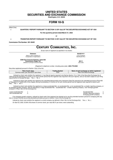 Thumbnail Century Communities
 10-Q Quarterly Report FY2022 