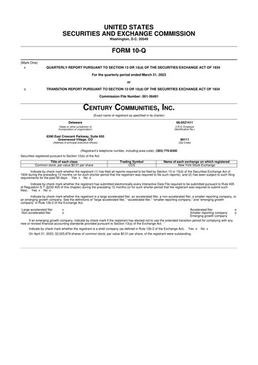 Thumbnail Century Communities
 10-Q Quarterly Report FY2023 