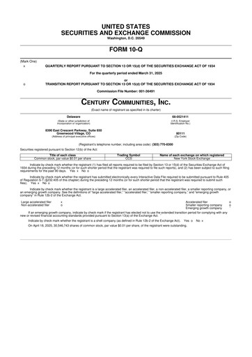 Thumbnail Century Communities
 10-Q Quarterly Report FY2025 