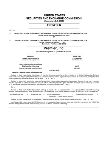 Thumbnail Premier 10-Q Quarterly Report FY2014 