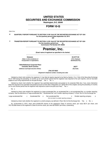 Thumbnail Premier 10-Q Quarterly Report FY2016 
