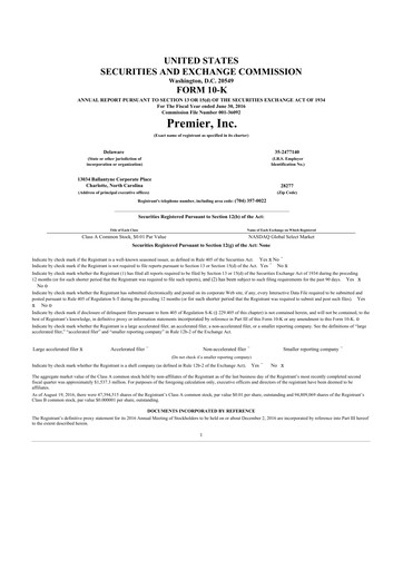 Thumbnail Premier 10-K Annual Report 2016