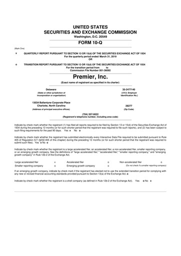 Thumbnail Premier 10-Q Quarterly Report FY2019 