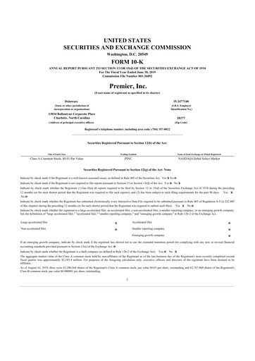 Thumbnail Premier 10-K Annual Report 2019