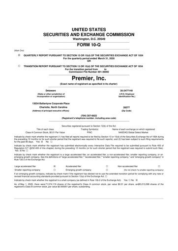 Thumbnail Premier 10-Q Quarterly Report FY2020 