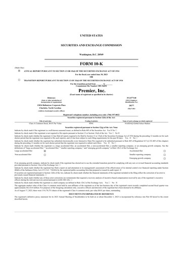 Thumbnail Premier 10-K Annual Report 