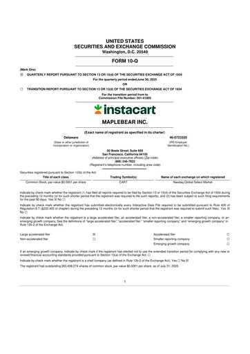 Thumbnail Instacart (Maplebear Inc.) 10-Q Quarterly Report FY2025 