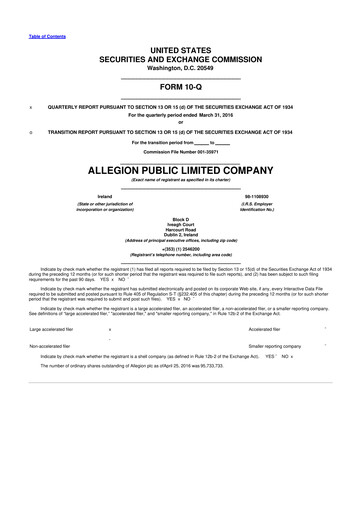 Vorschaubild Allegion
 10-Q Quartalsbericht 2016 