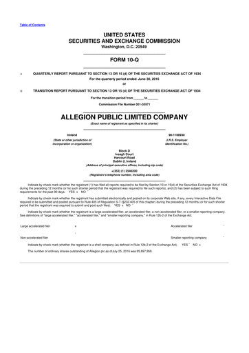 Vorschaubild Allegion
 10-Q Quartalsbericht 2016 
