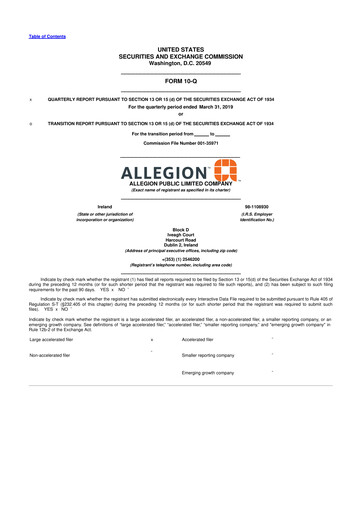 Vorschaubild Allegion
 10-Q Quartalsbericht 2019 