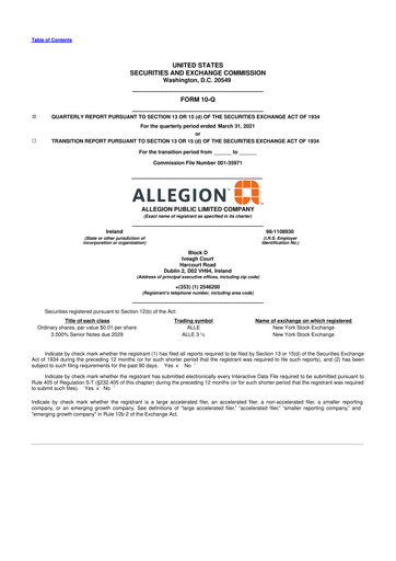 Vorschaubild Allegion
 10-Q Quartalsbericht 2021 