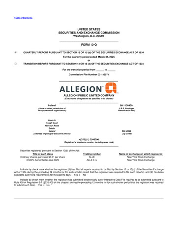 Vorschaubild Allegion
 10-Q Quartalsbericht 2025 