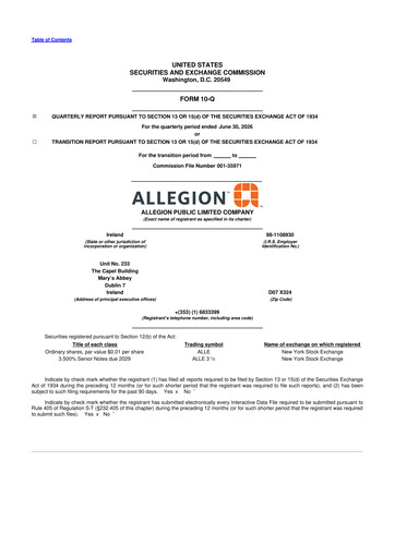Thumbnail Allegion
 10-Q Quarterly Report FY2026 