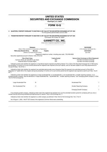 Thumbnail Gannett 10-Q Quarterly Report FY 