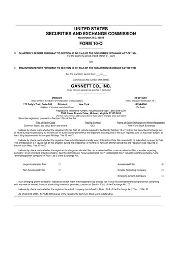 Thumbnail Gannett 10-Q Quarterly Report FY 