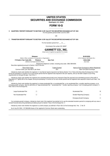 Thumbnail Gannett 10-Q Quarterly Report FY 
