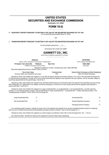 Thumbnail Gannett 10-Q Quarterly Report FY 