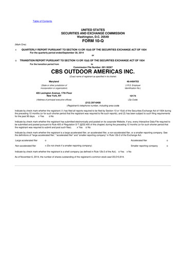 Miniature Outfront Media
 10-Q Rapport trimestriel 2014 