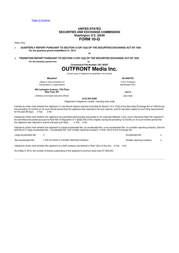 Miniature Outfront Media
 10-Q Rapport trimestriel 2015 