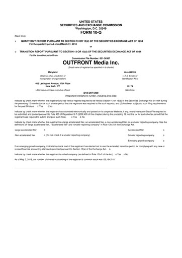 Miniature Outfront Media
 10-Q Rapport trimestriel 2018 