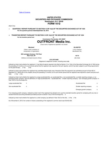 Miniature Outfront Media
 10-Q Rapport trimestriel 2018 
