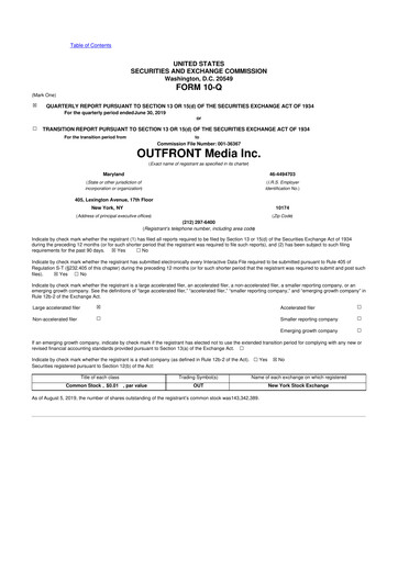 Miniature Outfront Media
 10-Q Rapport trimestriel 2019 