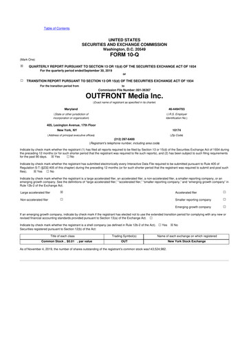 Miniature Outfront Media
 10-Q Rapport trimestriel 2019 