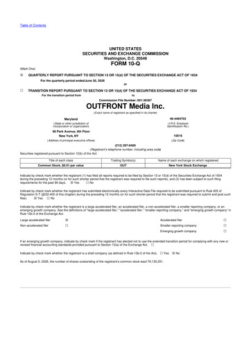 Miniature Outfront Media
 10-Q Rapport trimestriel 2026 
